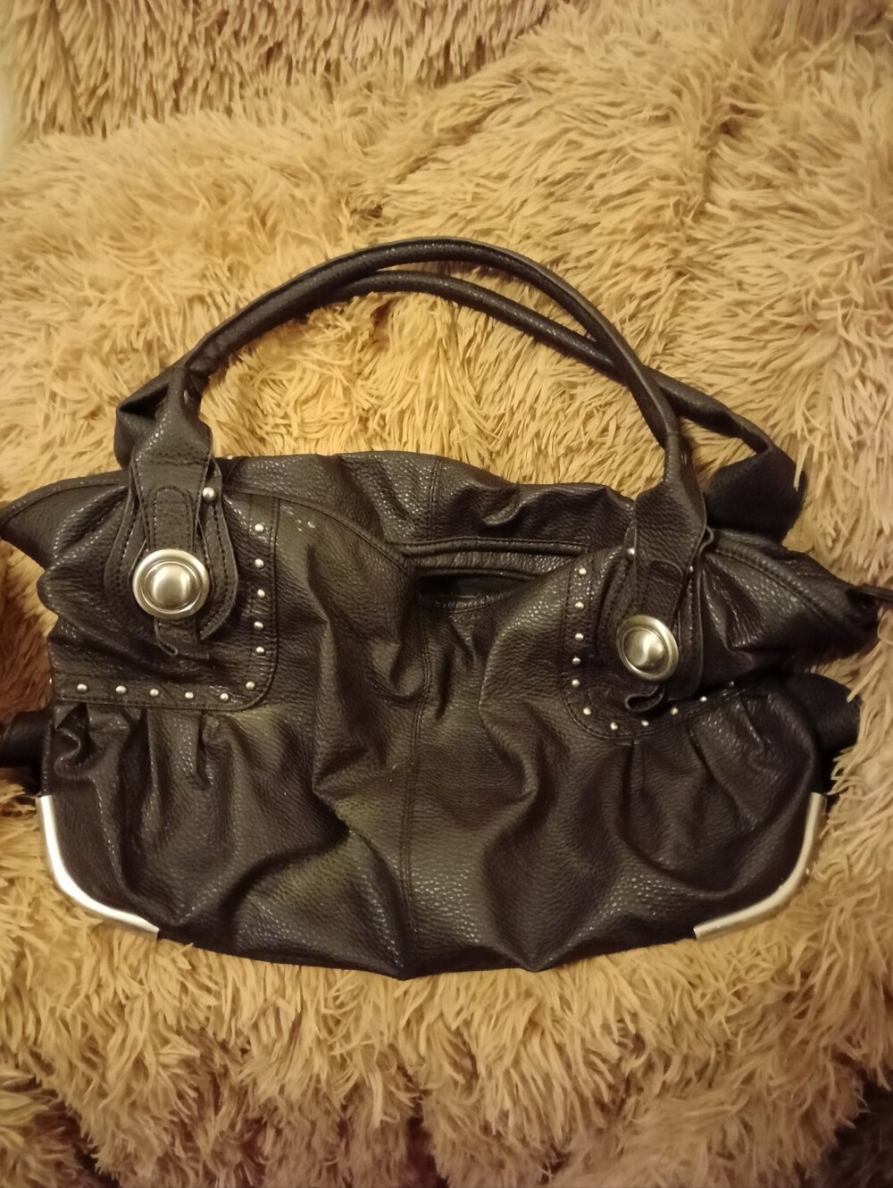 Chocolate Brown Stud-Accent Hobo Satchel/Large Handbag VINTAGE-CALLOUT